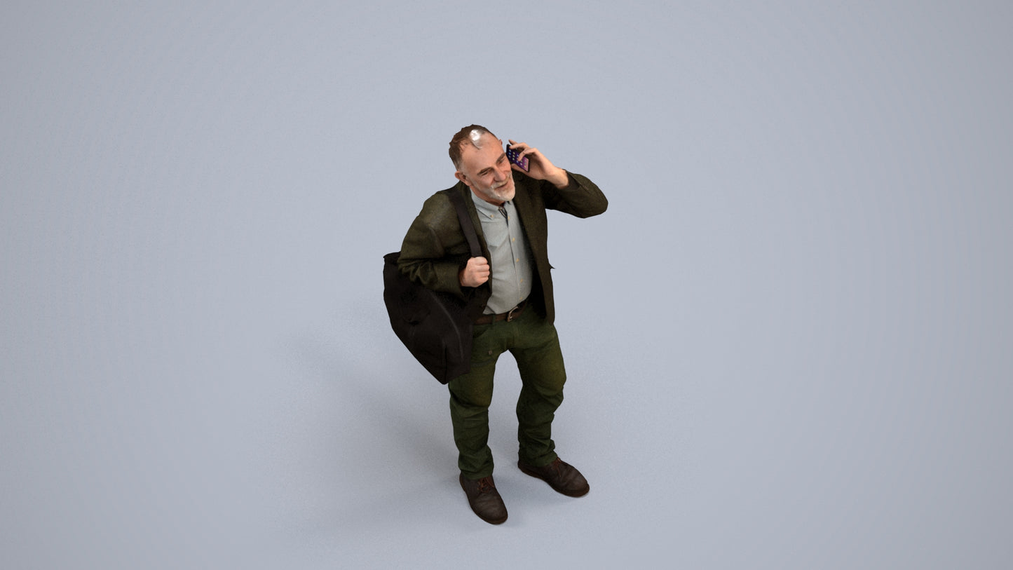 3D people model senior man casual standing, scanned human for 3ds Max rendering, back view render