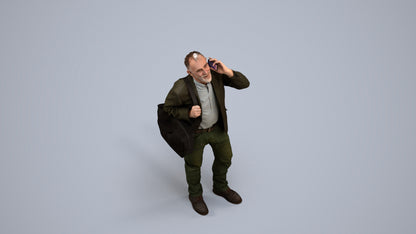 3D people model senior man casual standing, scanned human for 3ds Max rendering, back view render