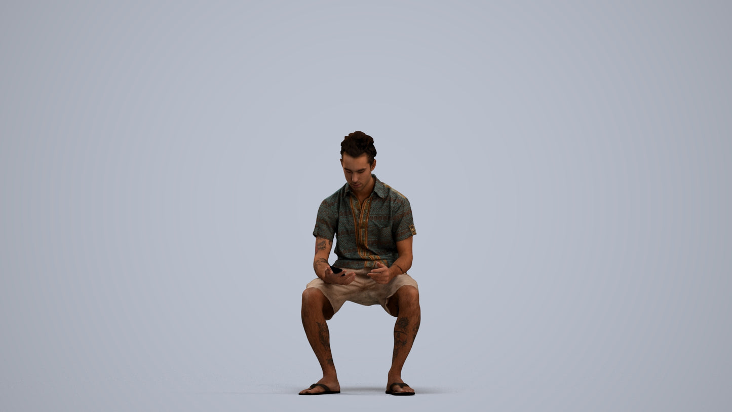 realistic 3D people man casual sitting, render-ready for V-Ray and Corona, FBX OBJ, standing pose render