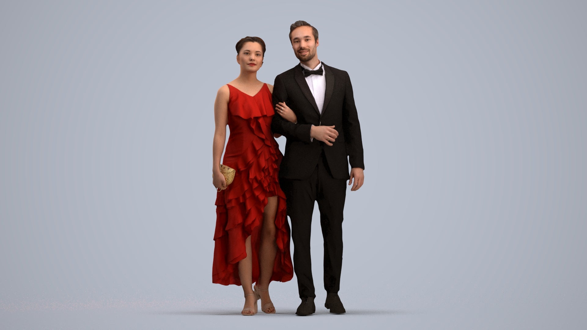 photogrammetry 3D woman formal couple, realistic human model archviz FBX, standing pose render