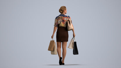 realistic 3D woman casual shopping, scanned archviz people for Blender and 3ds Max, front view render