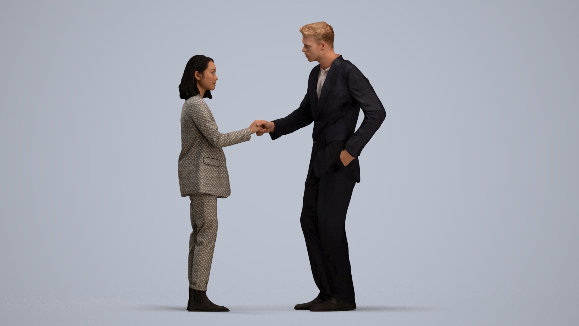 photogrammetry 3D woman business, realistic human model archviz FBX, standing pose render
