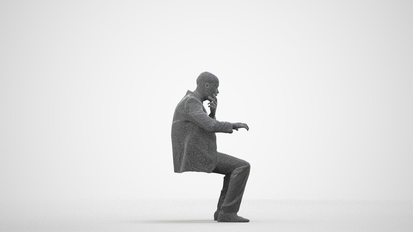3D people model man business, scanned human for 3ds Max rendering, wireframe side view