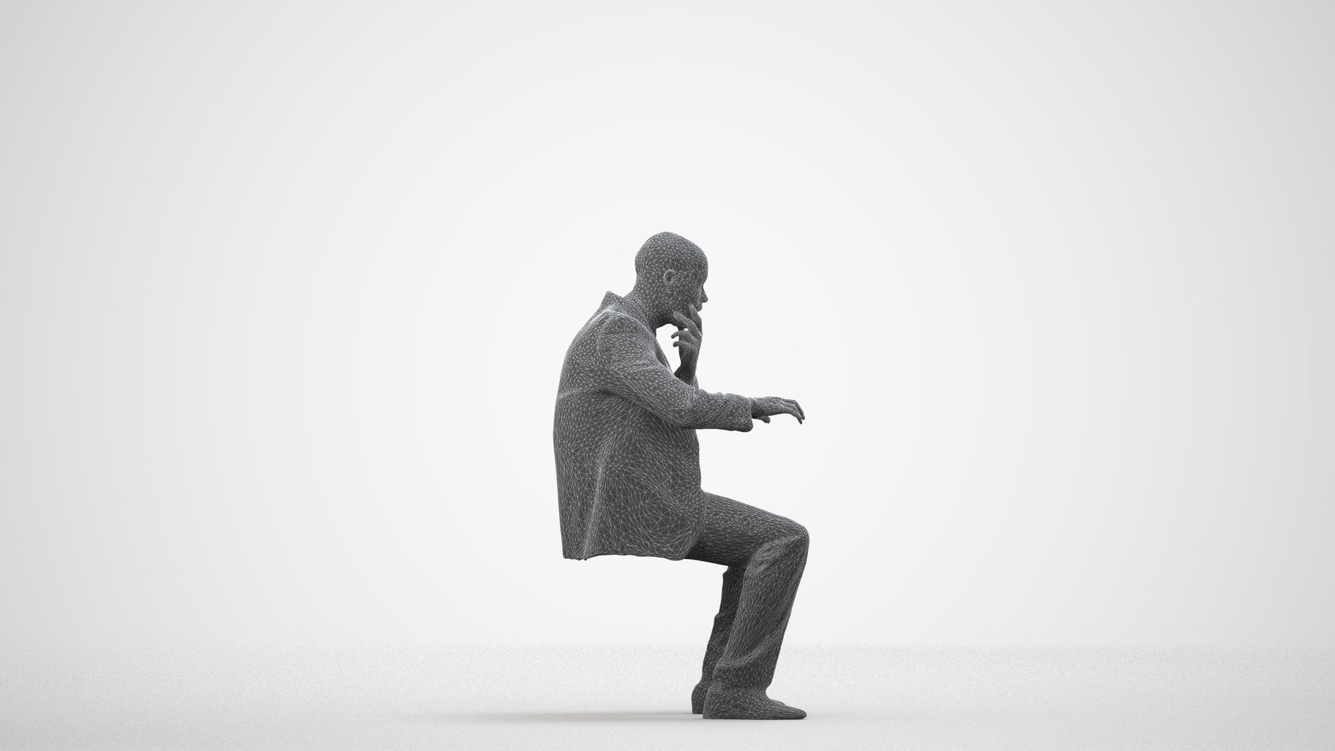 3D people model man business, scanned human for 3ds Max rendering, wireframe side view