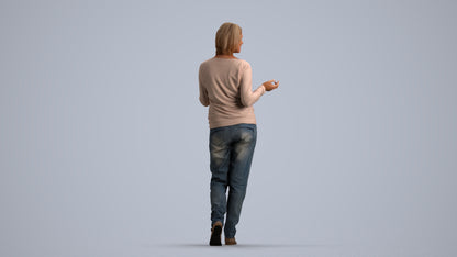 realistic 3D human woman casual walking, archviz people FBX OBJ for Blender, front view render