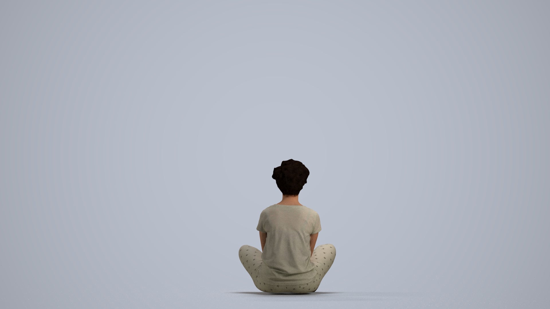 realistic 3D woman sitting, scanned archviz people for Blender and 3ds Max, front view render