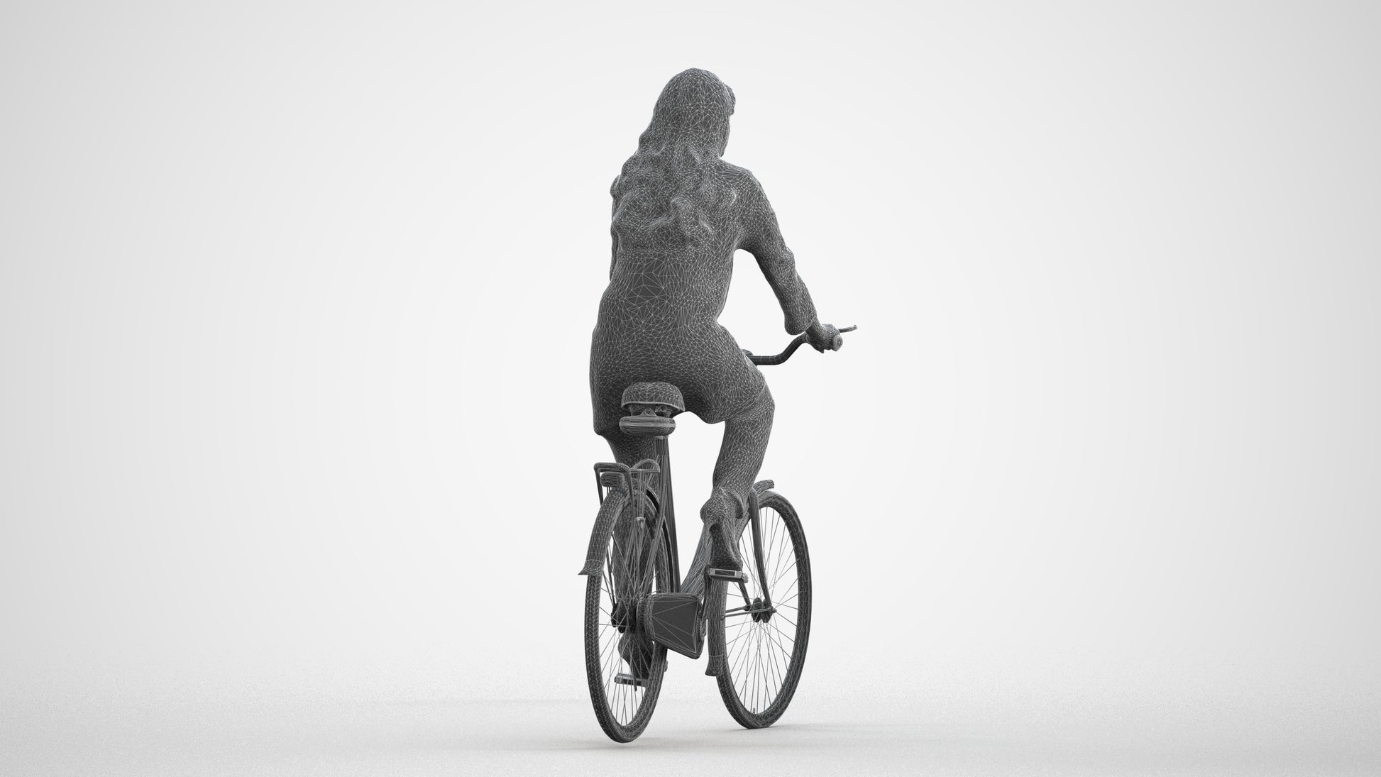 realistic 3D woman business cycling, scanned archviz people for Blender and 3ds Max, wireframe front view