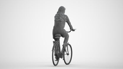 realistic 3D woman business cycling, scanned archviz people for Blender and 3ds Max, wireframe front view