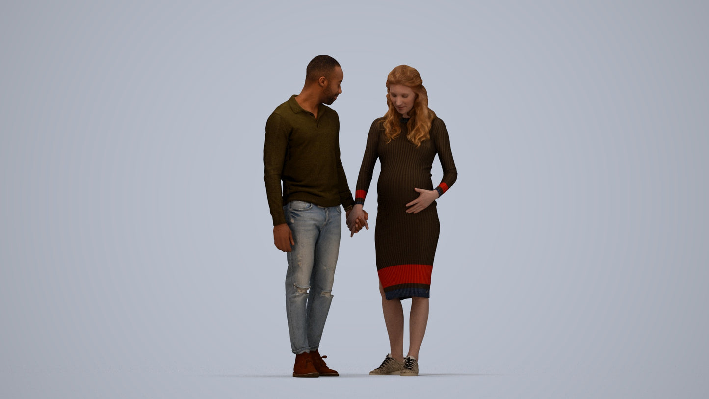 3D human model woman casual kids, photogrammetry scanned person for archviz, top-down view render
