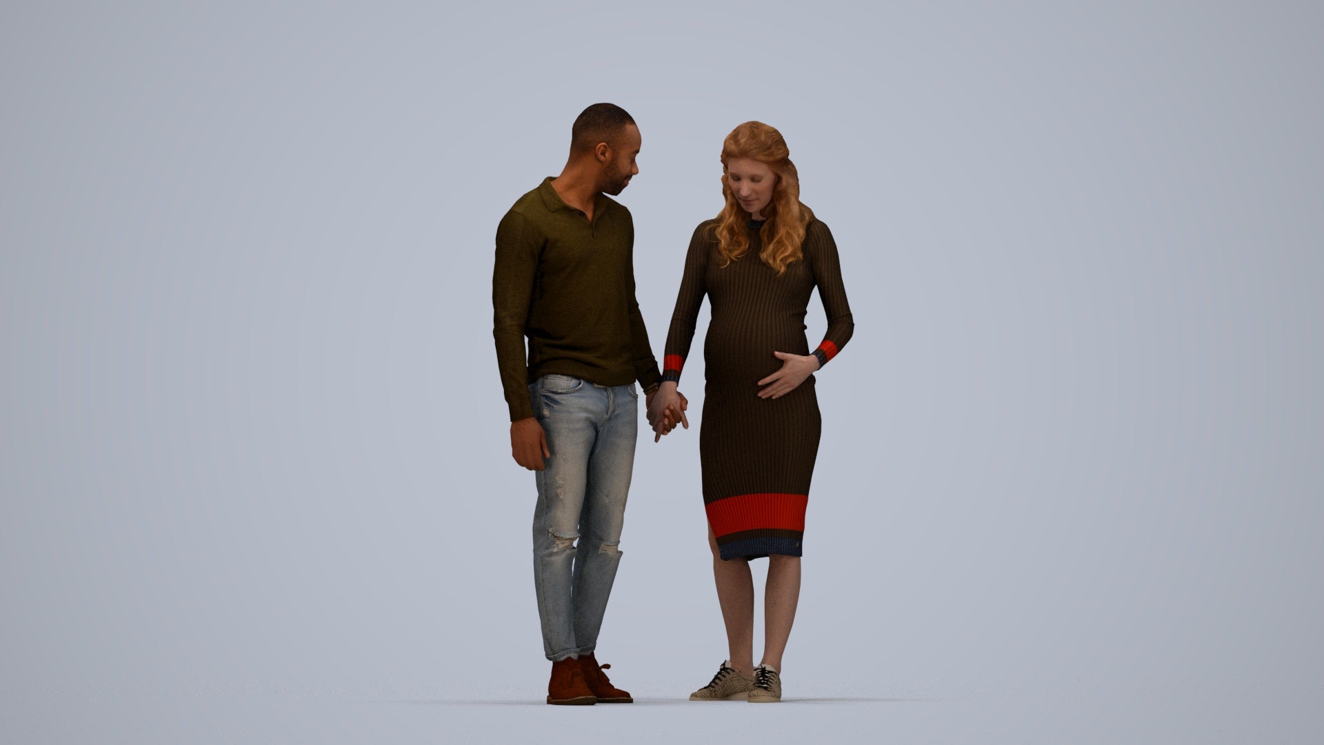 3D human model woman casual kids, photogrammetry scanned person for archviz, top-down view render