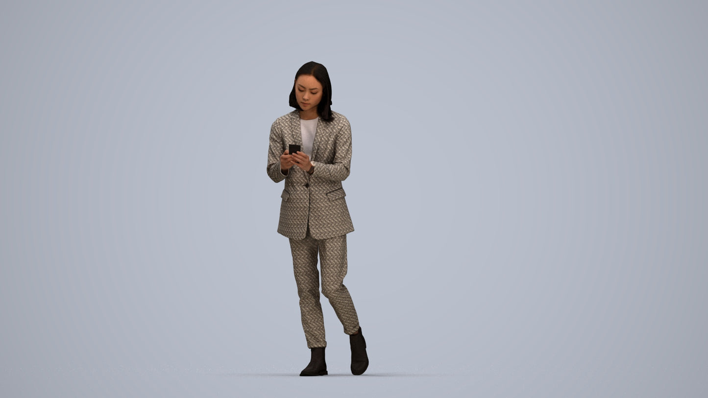 photogrammetry 3D woman business standing, realistic human model archviz FBX, top-down view render