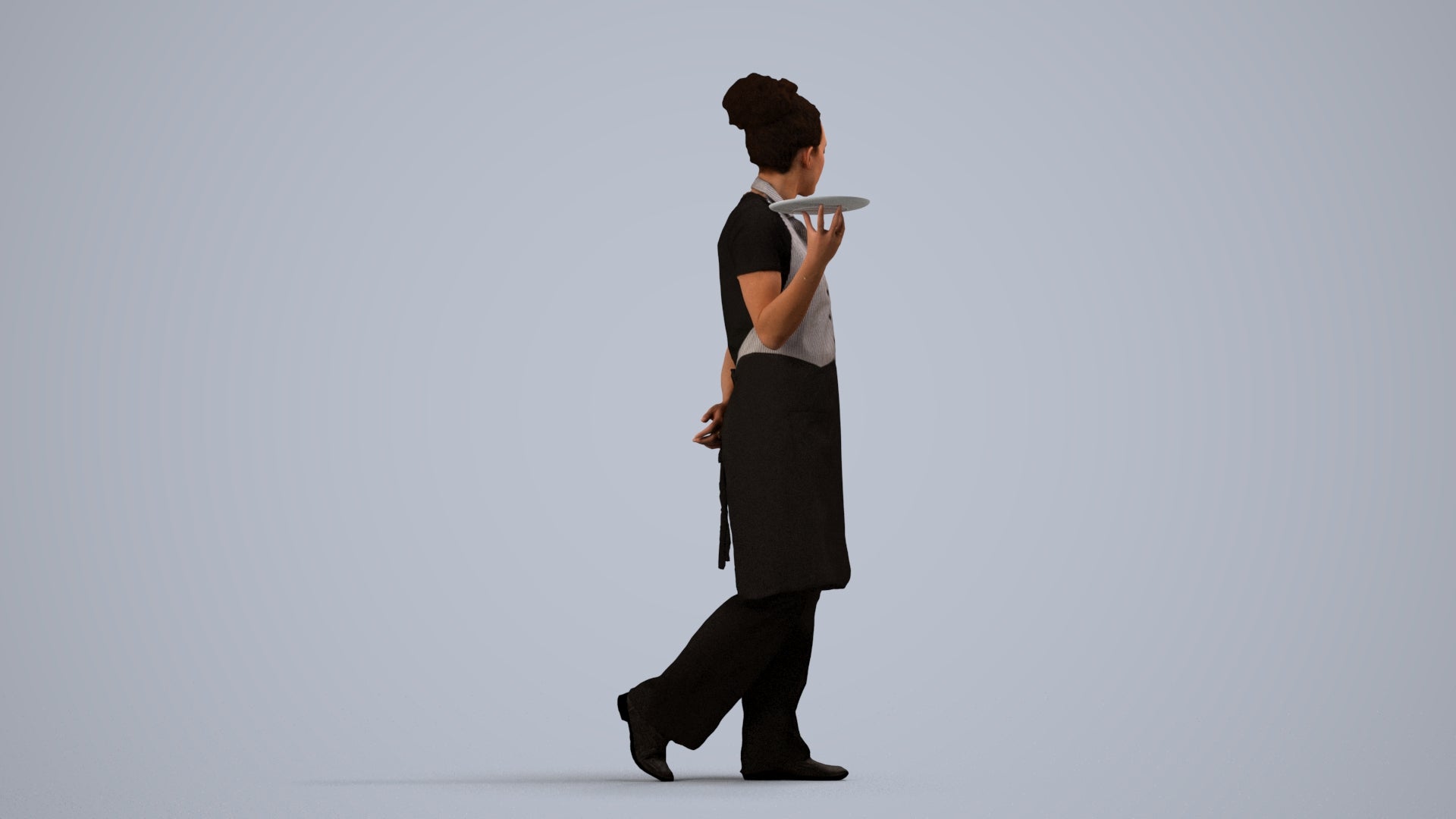 realistic 3D human woman hospitality, archviz people FBX OBJ for Blender, side view render