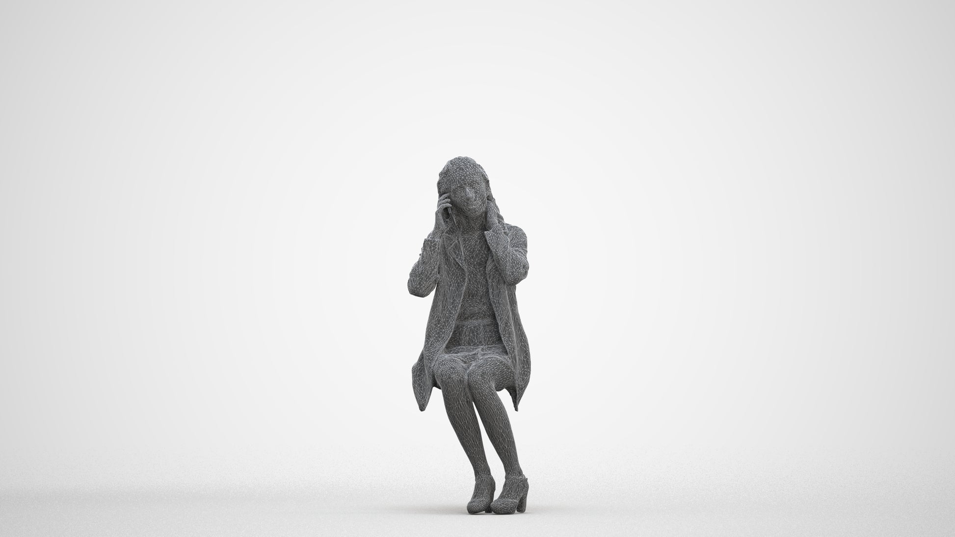 scanned 3D woman business sitting, photogrammetry people for Enscape and V-Ray, three-quarter front view render