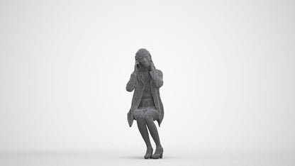 scanned 3D woman business sitting, photogrammetry people for Enscape and V-Ray, three-quarter front view render