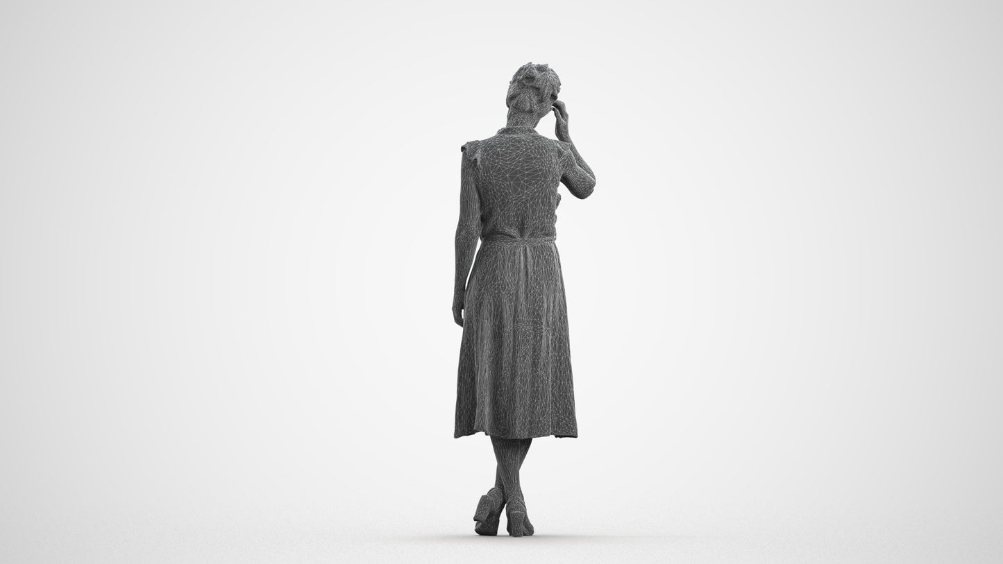 realistic 3D woman casual standing, scanned archviz people for Blender and 3ds Max, wireframe front view