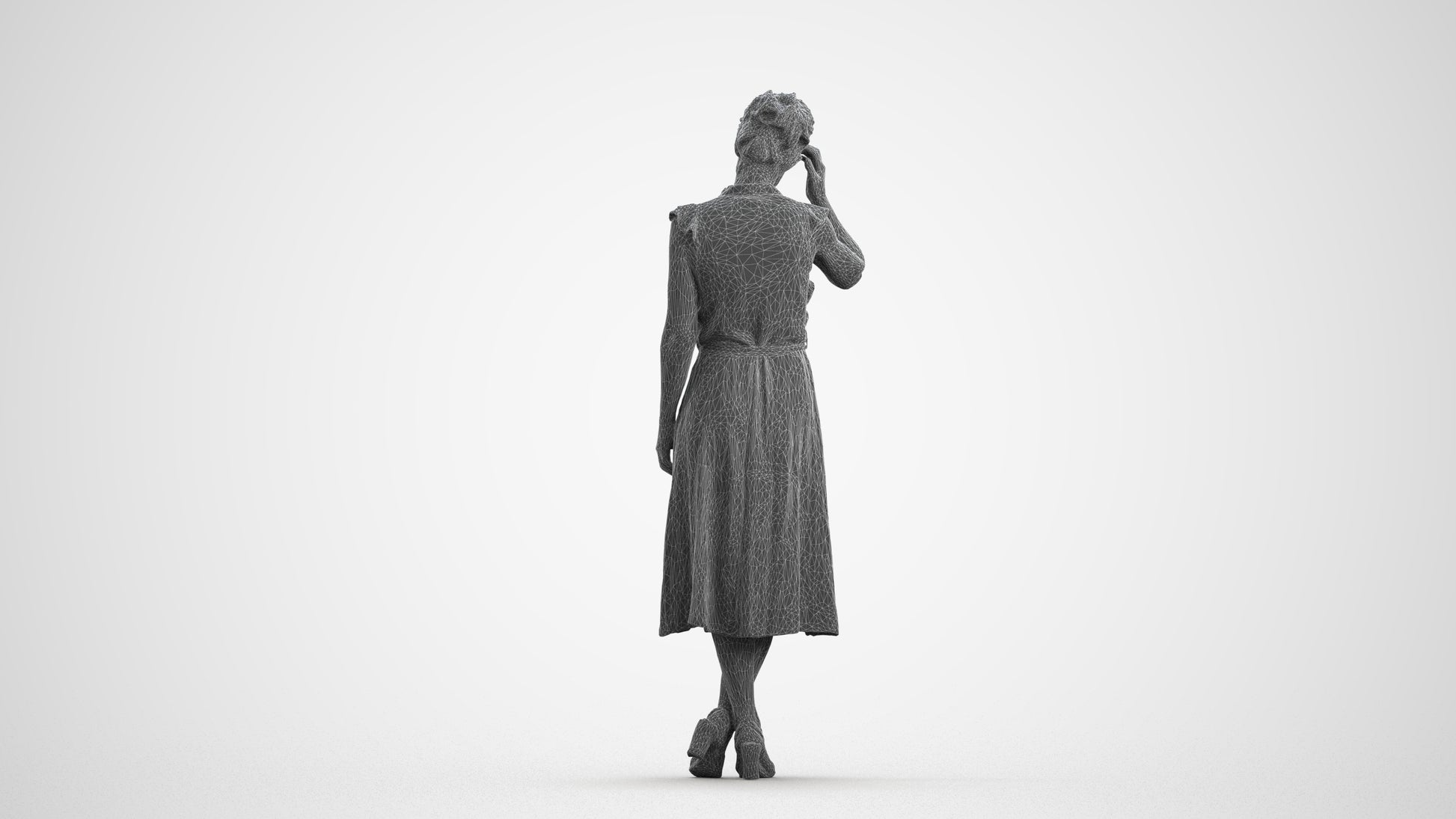 realistic 3D woman casual standing, scanned archviz people for Blender and 3ds Max, wireframe front view