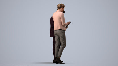 realistic 3D human woman business couple, archviz people FBX OBJ for Blender, side view render