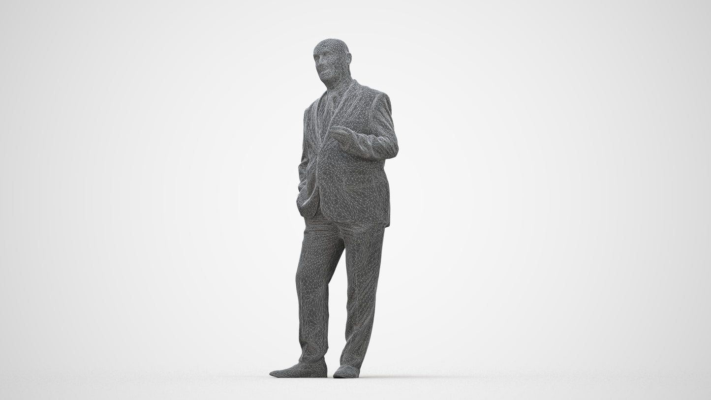 photogrammetry 3D senior man business mix, realistic human model archviz FBX, wireframe back view
