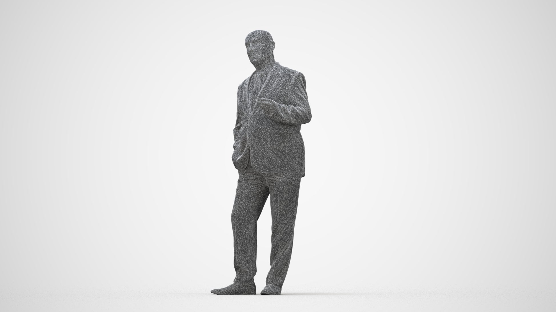 photogrammetry 3D senior man business mix, realistic human model archviz FBX, wireframe back view