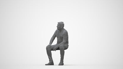 3D human model man casual sitting, photogrammetry scanned person for archviz, wireframe back view