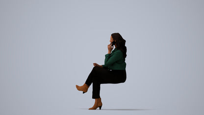 realistic 3D human woman business sitting, archviz people FBX OBJ for Blender, three-quarter view render