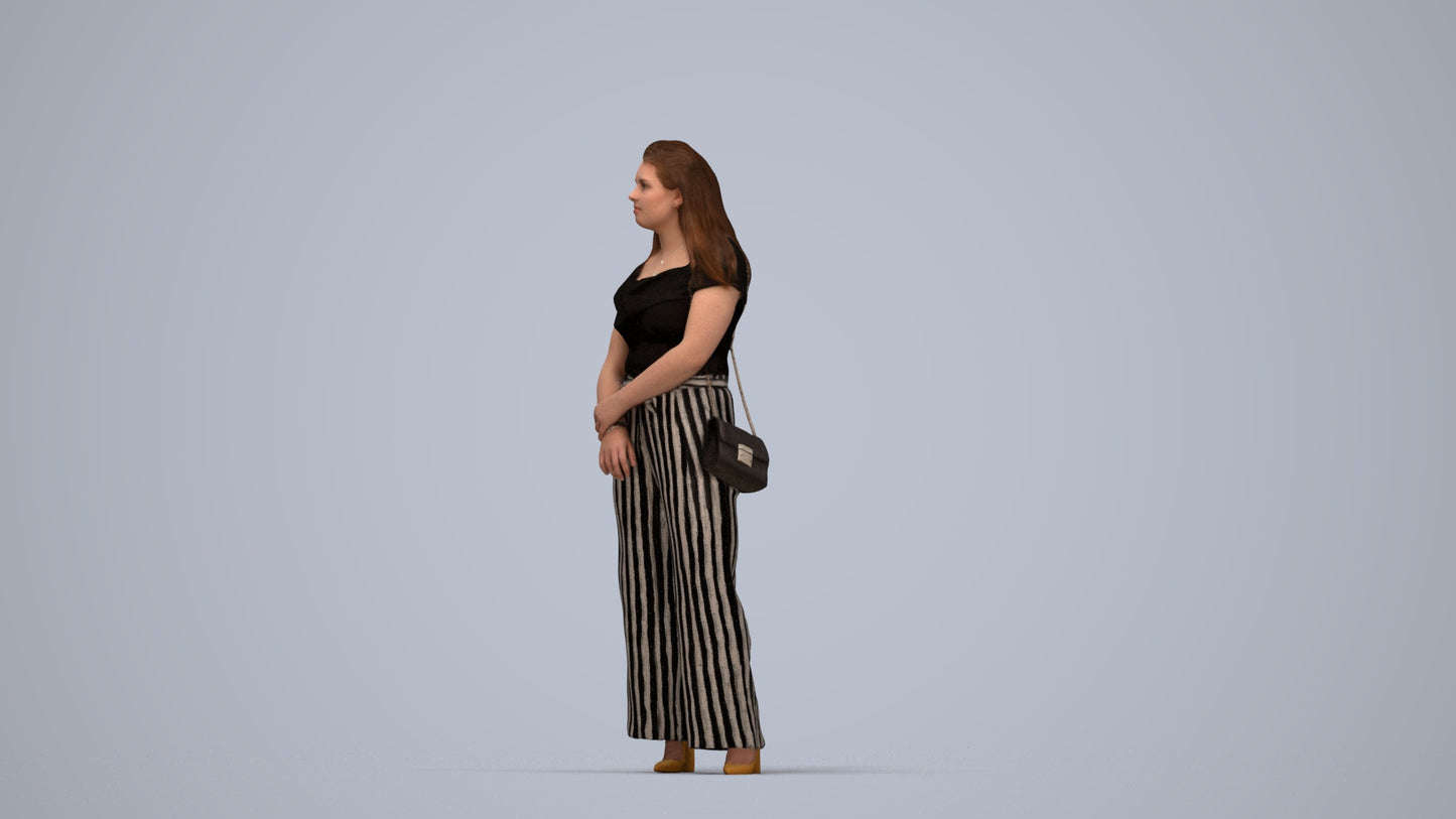 realistic 3D people woman casual standing, render-ready for V-Ray and Corona, FBX OBJ, top-down view render