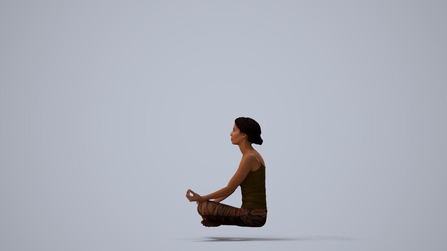 3D human model woman sport, photogrammetry scanned person for archviz, three-quarter view render