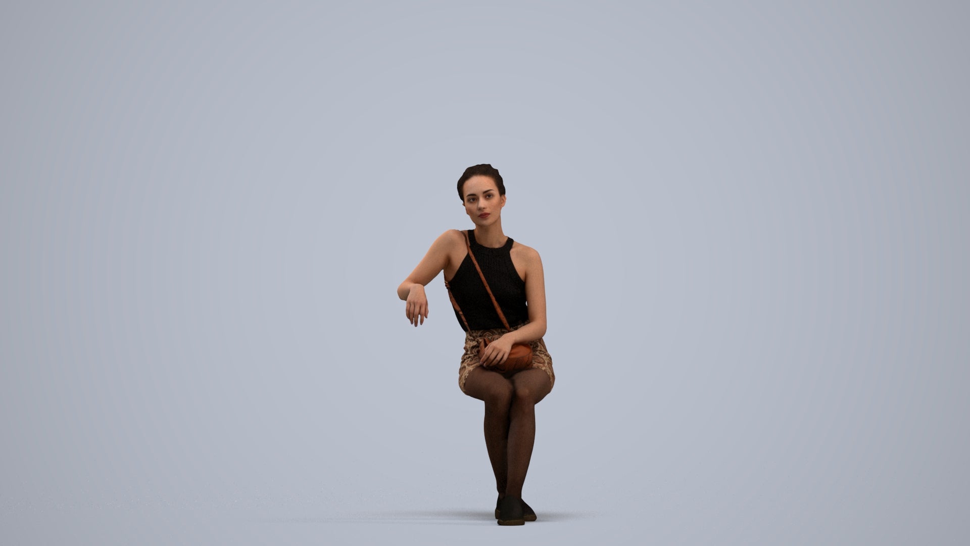 photogrammetry 3D woman casual sitting, realistic human model archviz FBX, standing pose render