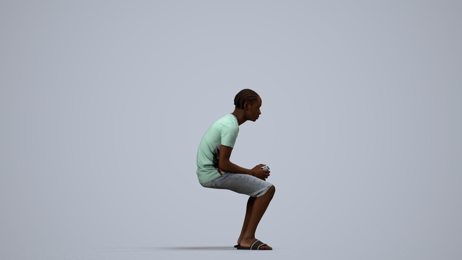 3D human model boy casual kids, photogrammetry scanned person for archviz, side view render