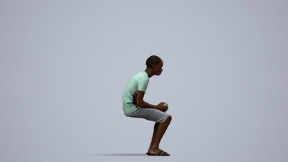 3D human model boy casual kids, photogrammetry scanned person for archviz, side view render