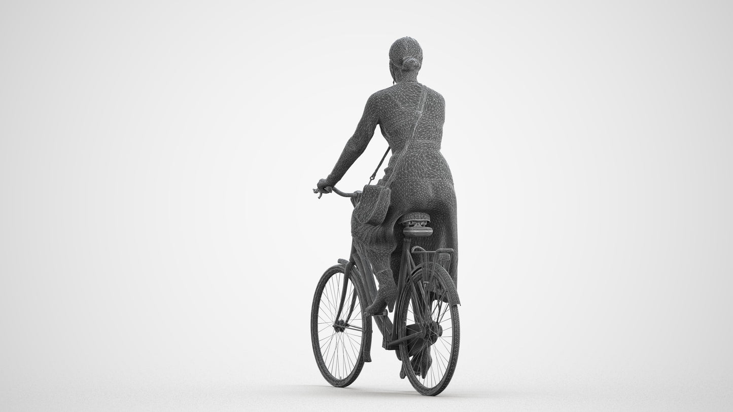 photogrammetry 3D woman casual cycling, realistic human model archviz FBX, wireframe front view