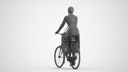 photogrammetry 3D woman casual cycling, realistic human model archviz FBX, wireframe front view