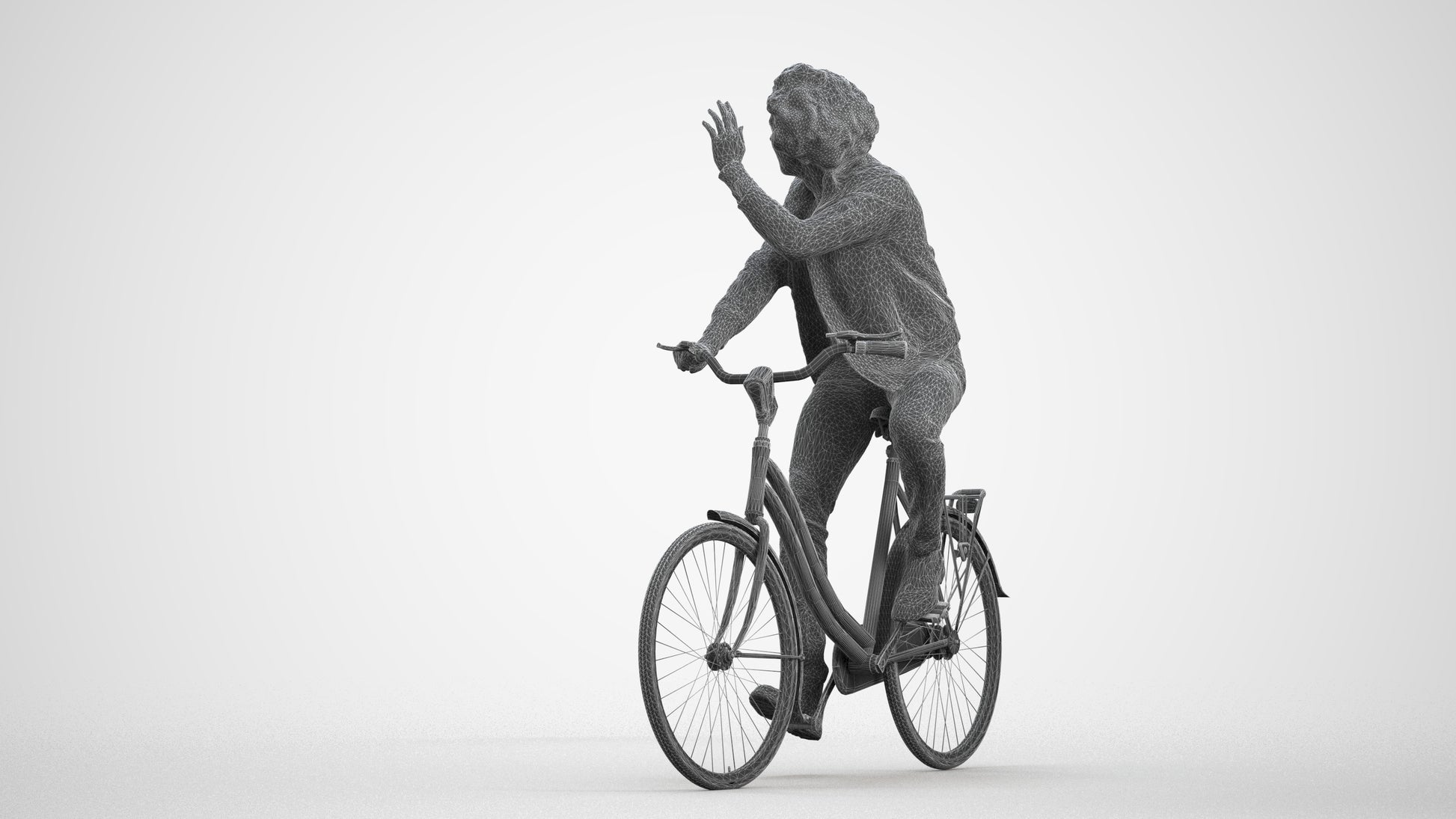 3D people model man casual cycling, scanned human for 3ds Max rendering, wireframe front view
