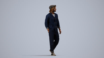 3D human model man casual walking, photogrammetry scanned person for archviz, side view render