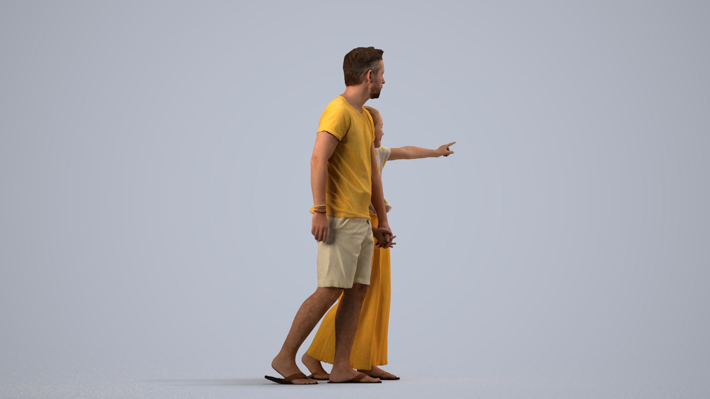 realistic 3D girl casual kids, scanned archviz people for Blender and 3ds Max, side view render