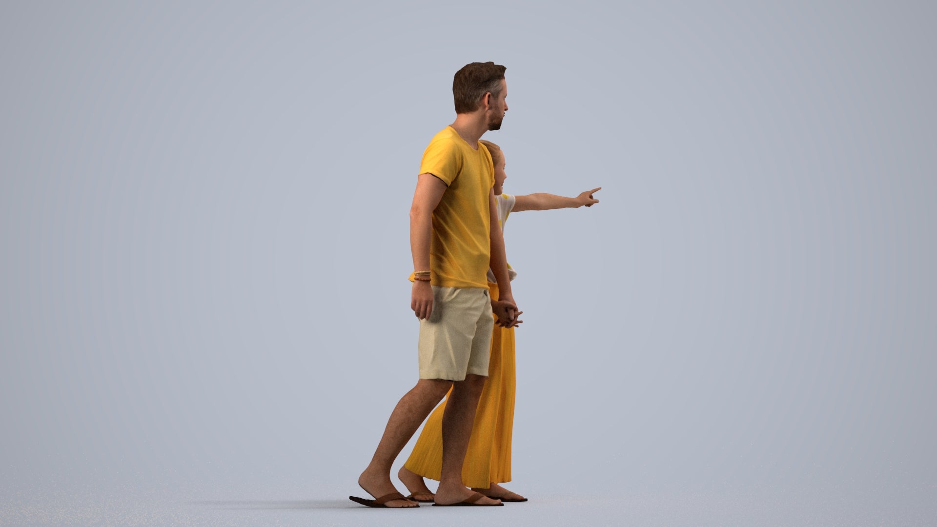 realistic 3D girl casual kids, scanned archviz people for Blender and 3ds Max, side view render