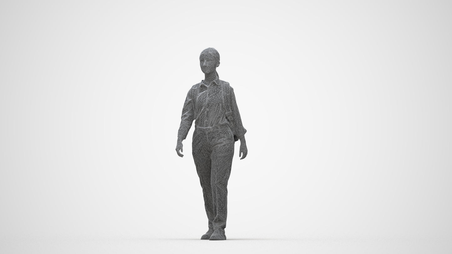 scanned 3D girl kids, photogrammetry people for Enscape and V-Ray, wireframe back view