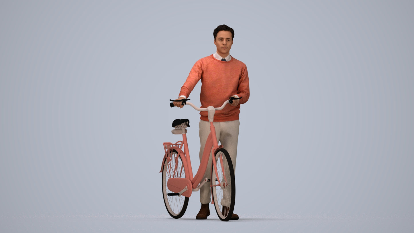 3D people model man casual cycling, scanned human for 3ds Max rendering, top-down view render