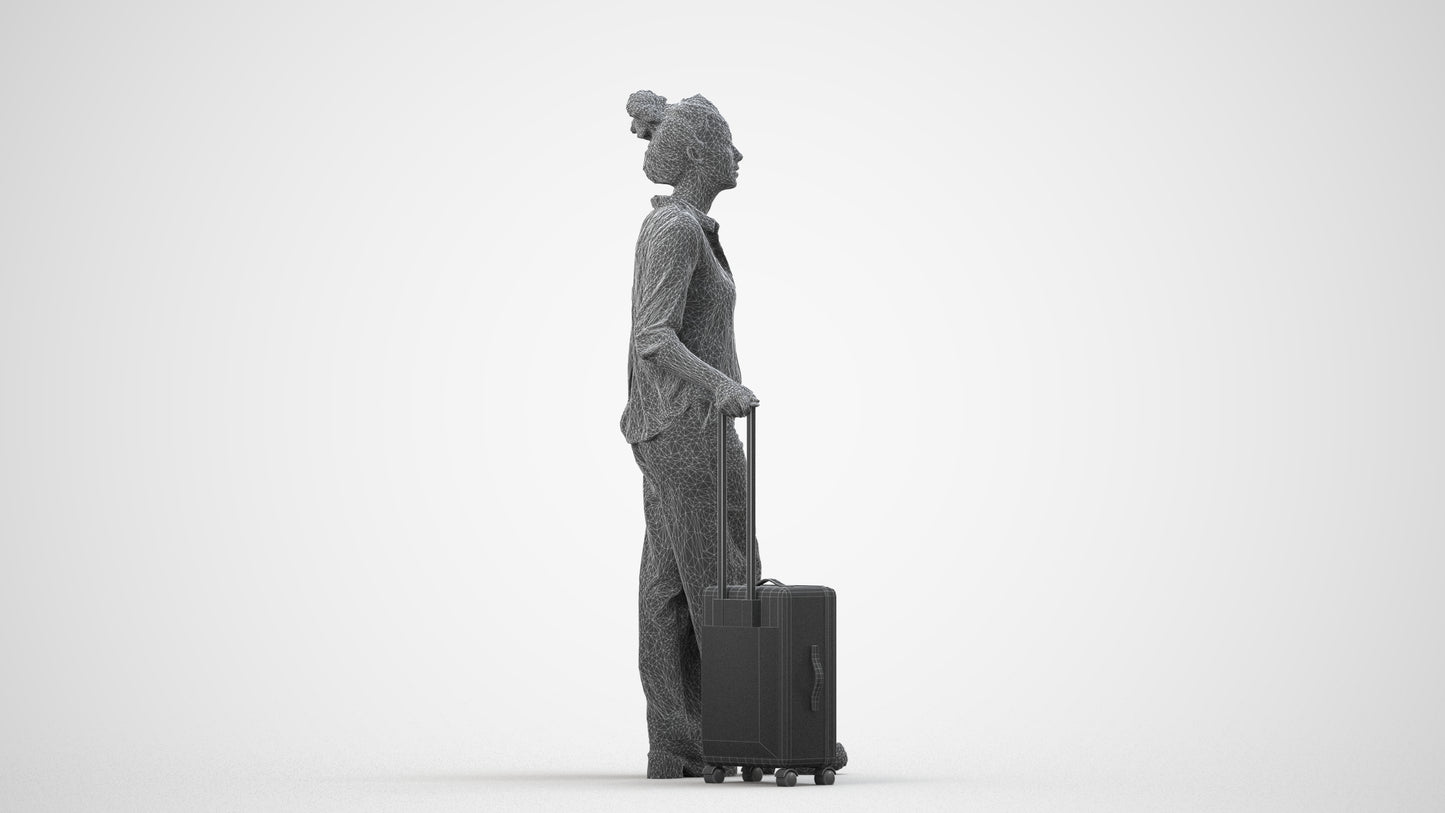 photogrammetry 3D woman casual standing, realistic human model archviz FBX, wireframe side view