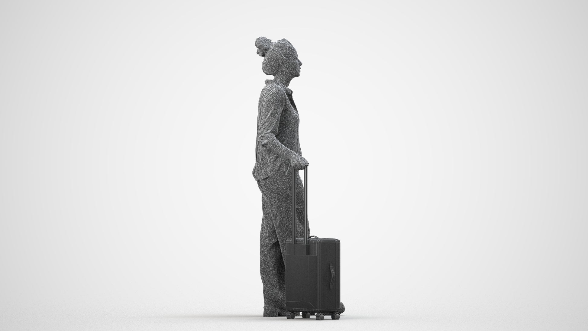 photogrammetry 3D woman casual standing, realistic human model archviz FBX, wireframe side view