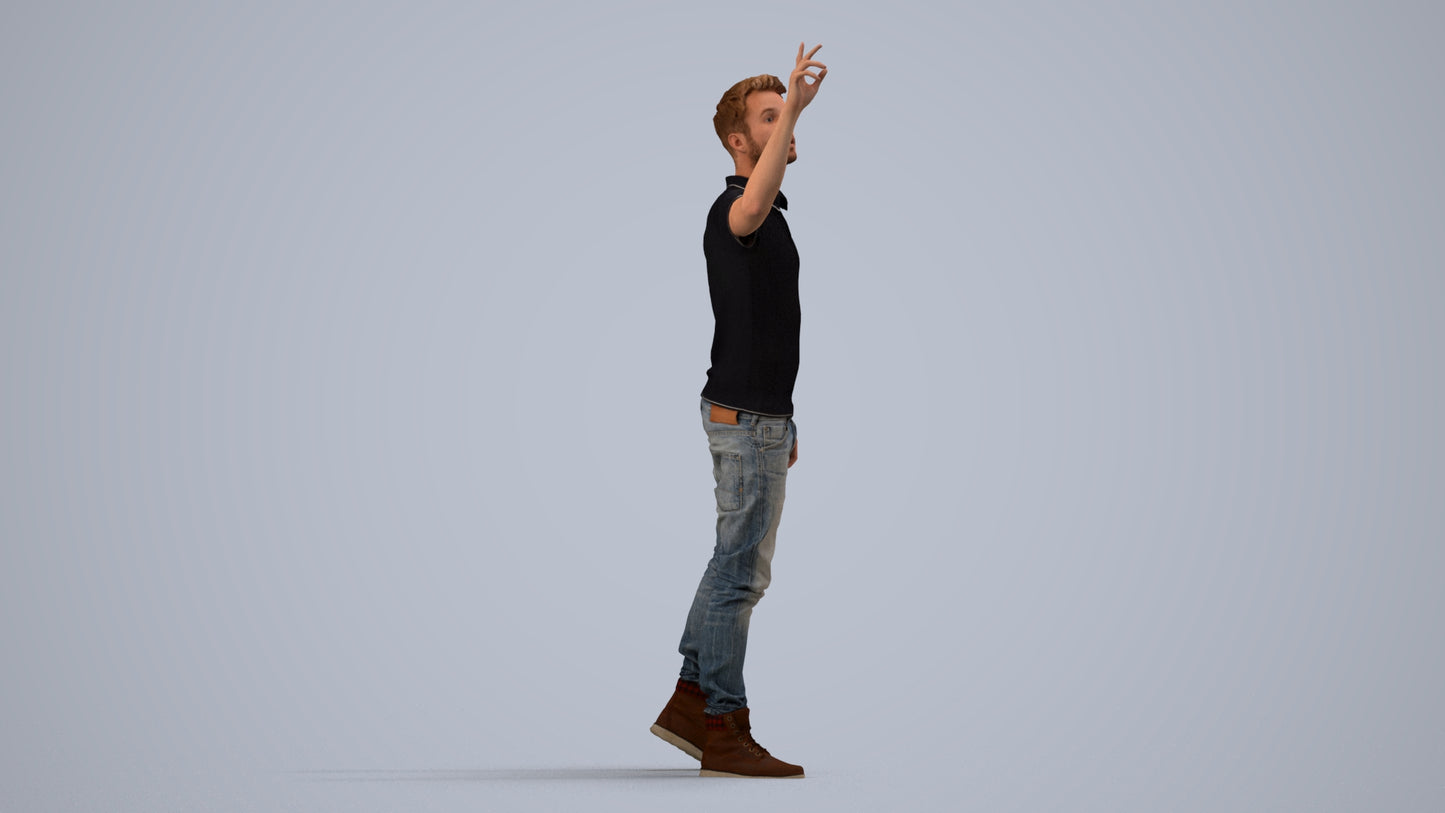 3D human model man casual standing, photogrammetry scanned person for archviz, side view render