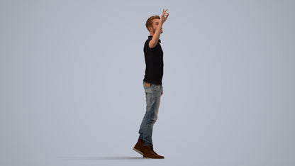 3D human model man casual standing, photogrammetry scanned person for archviz, side view render