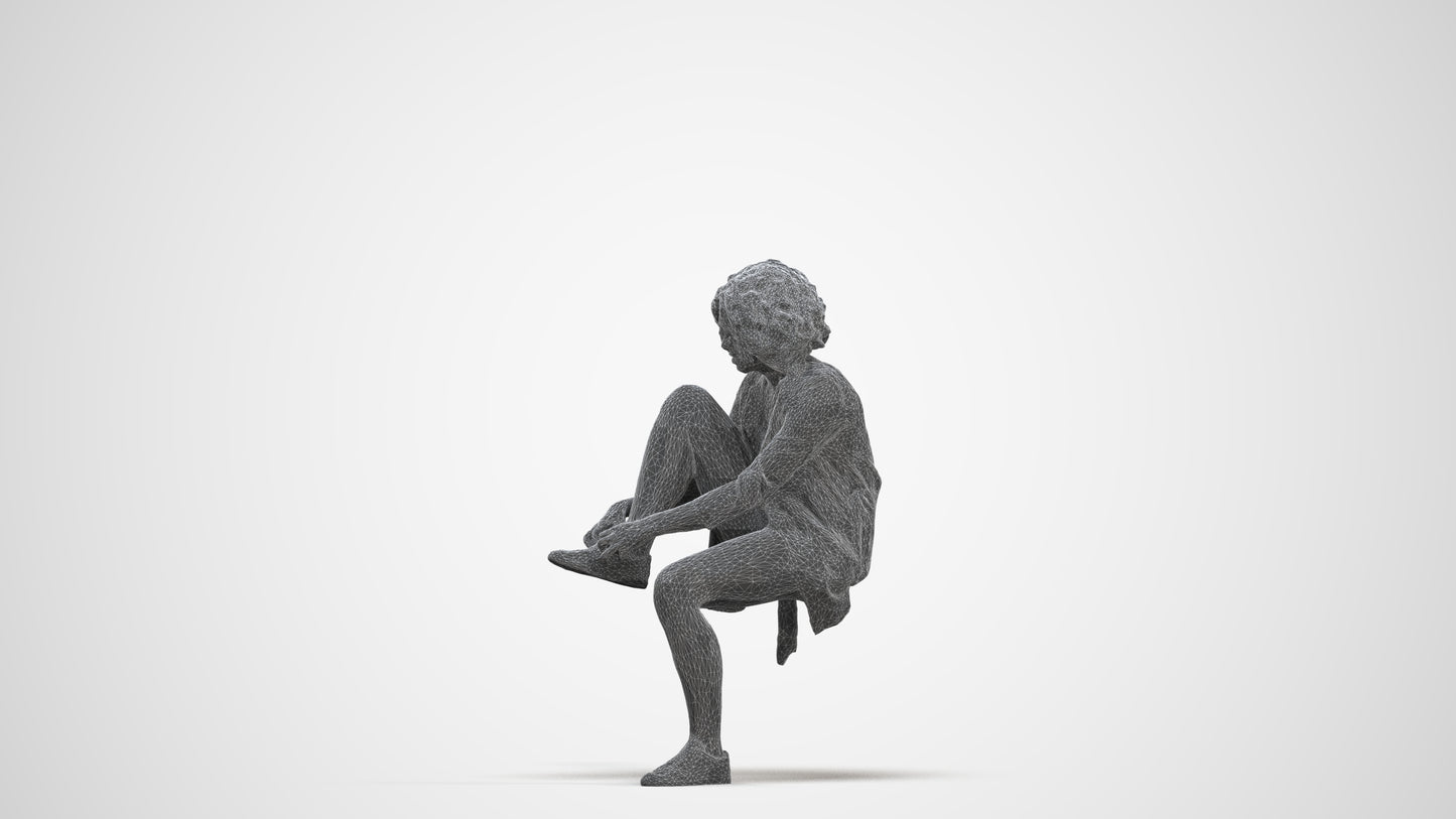 realistic 3D human woman business sitting, archviz people FBX OBJ for Blender, three-quarter front view render