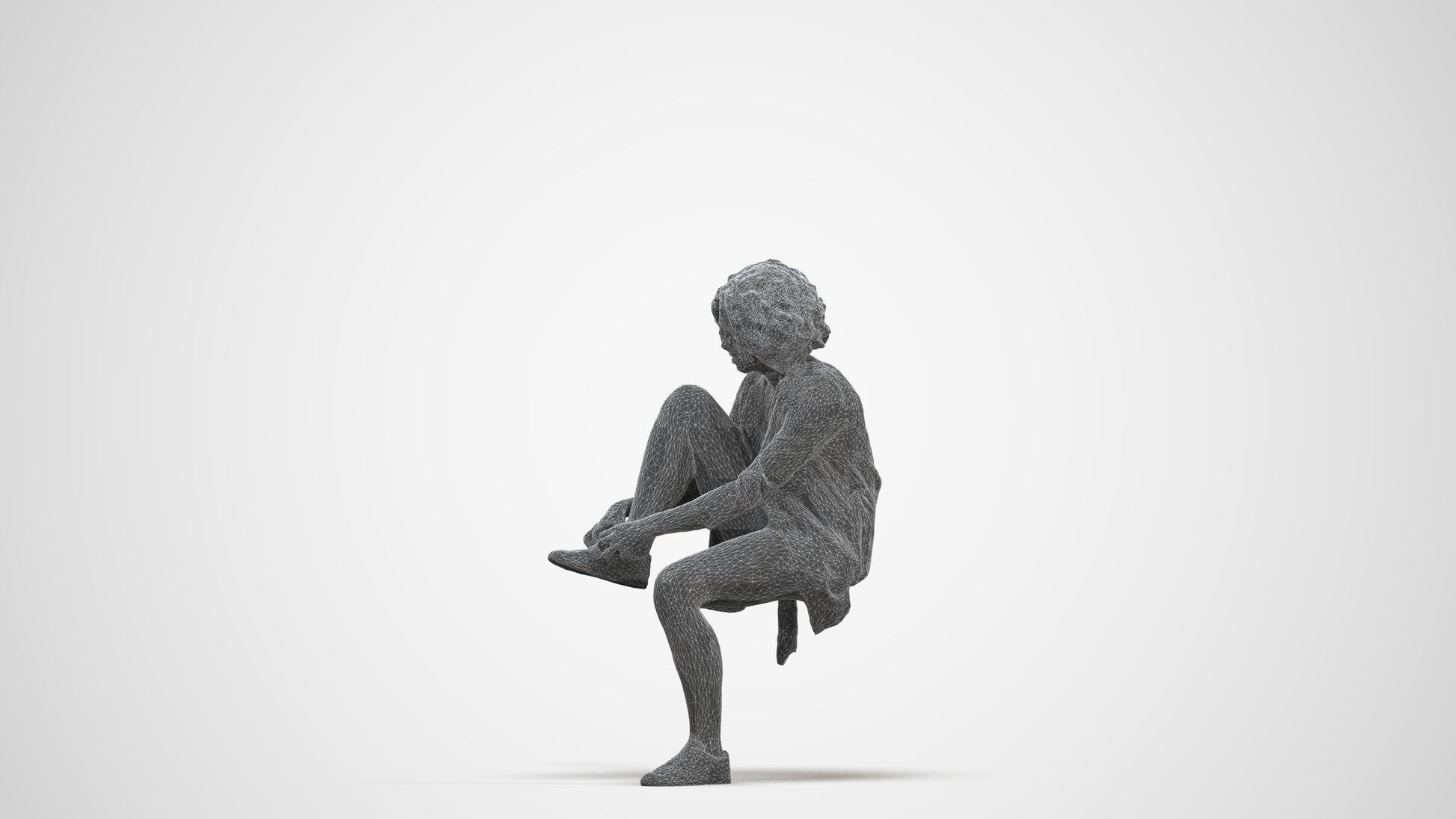 realistic 3D human woman business sitting, archviz people FBX OBJ for Blender, three-quarter front view render