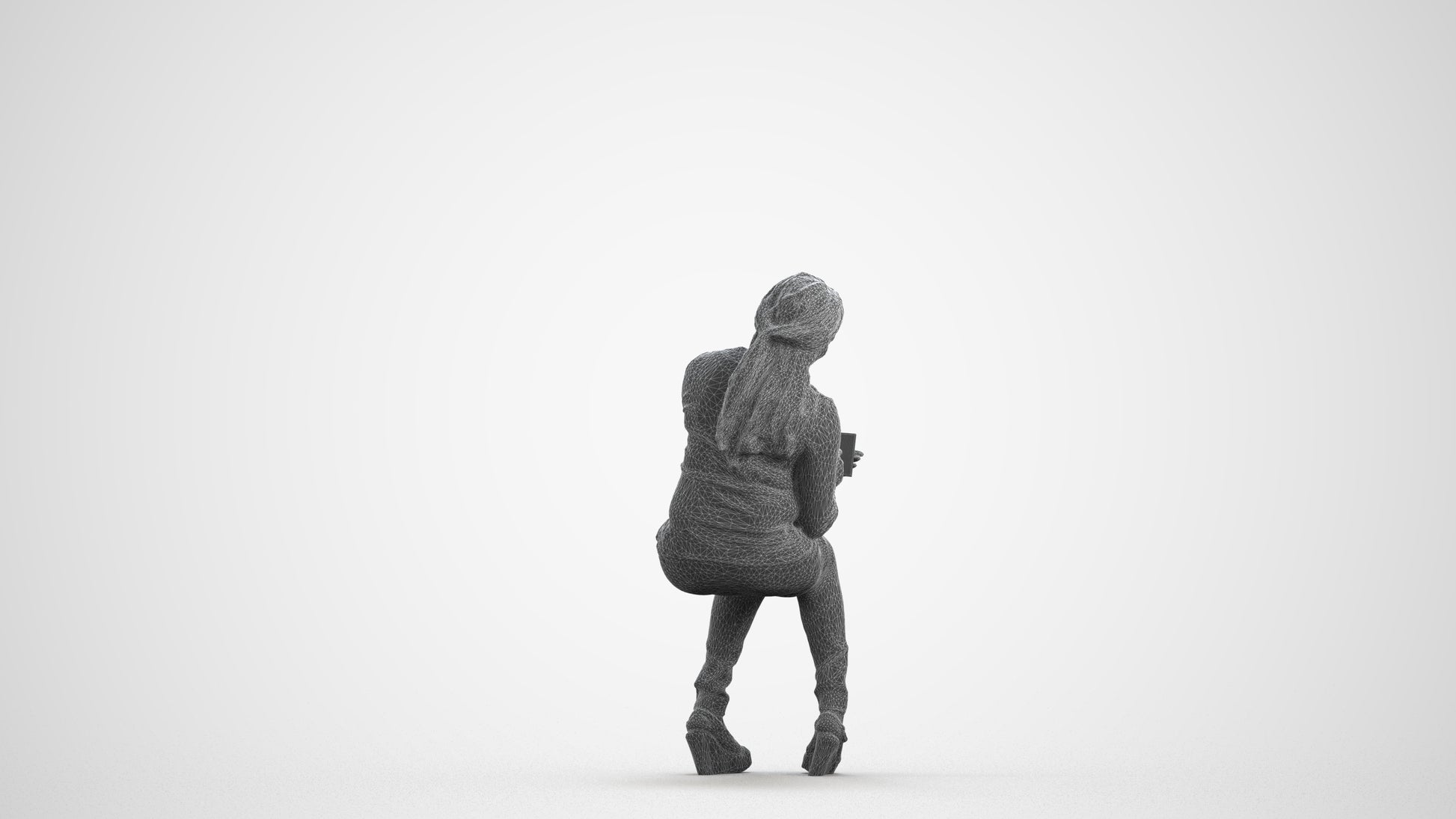 scanned 3D woman casual sitting, photogrammetry people for Enscape and V-Ray, wireframe front view