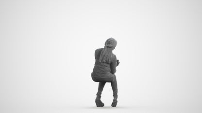 scanned 3D woman casual sitting, photogrammetry people for Enscape and V-Ray, wireframe front view