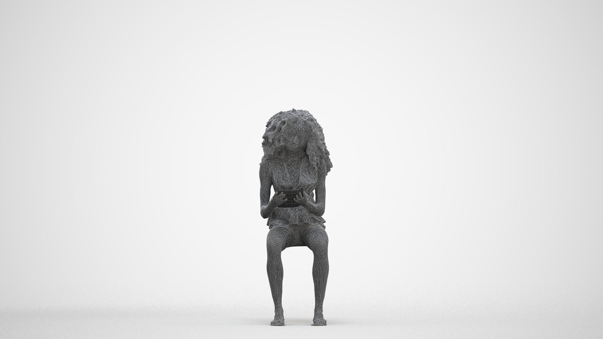 realistic 3D woman casual sitting, scanned archviz people for Blender and 3ds Max, three-quarter front view render