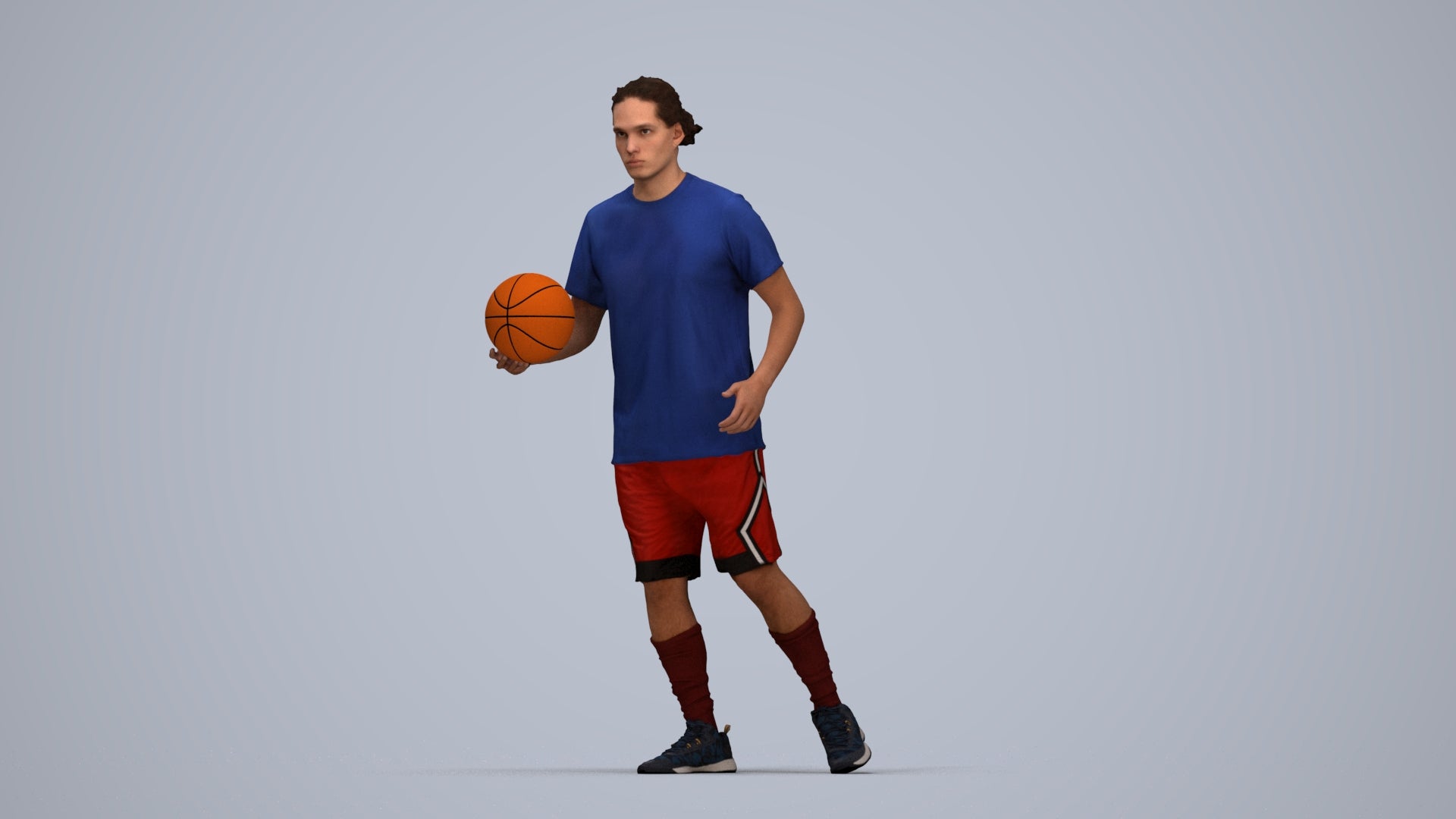 photogrammetry 3D man sport, realistic human model archviz FBX, top-down view render