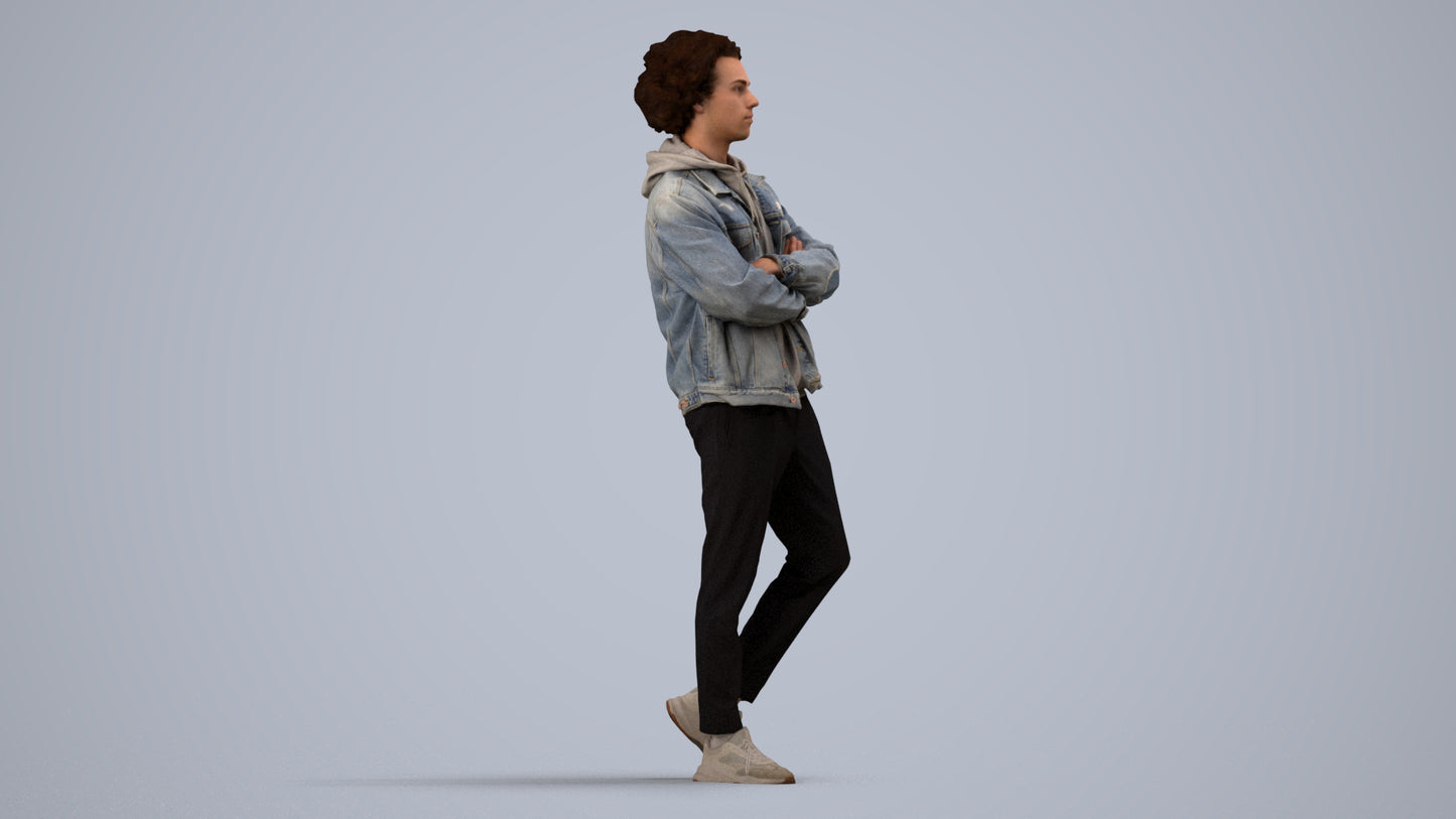 scanned 3D man casual standing, photogrammetry people for Enscape and V-Ray, side view render