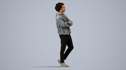 scanned 3D man casual standing, photogrammetry people for Enscape and V-Ray, side view render